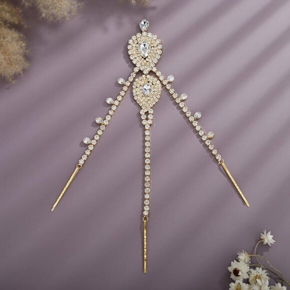 Wedding Gold Rhinestone Head Chain Headband Bridal Hair Accessories Fringe